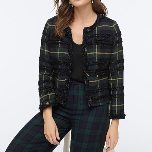 NWT J.Crew Lady Jacket in Blue Green Lurex Black Watch Plaid Blazer 10 - Picture 6 of 10